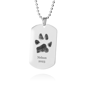 Mens Dog Tag Paw Print Necklace