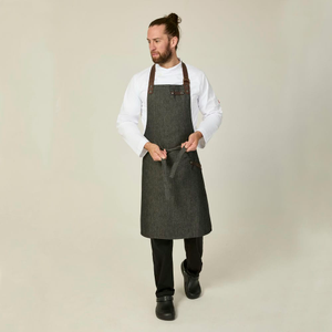 Black Denim Bib Apron w/ Leather Detailing