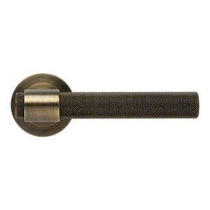 Kensington Knurled Lever on Rose Door Handle - Antique Brass - Pair - Designer Levers