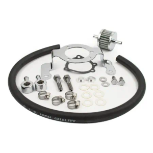 Doss Air Cleaner Adapter Bracket Kit in Chrome Finish Including Breather Bolts, Hose & Filter For 1999-2017 Twin Cam With CV or Celphi Injection (Excluding E-Throttle Models) Models (76190)