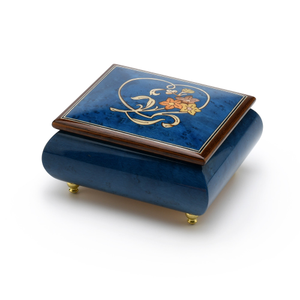 Gorgeous 18 Note Dark Blue Stain Heart and Floral Wood Inlay Music Box