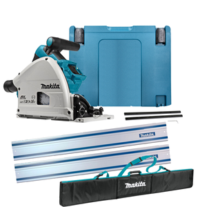 Makita DSP600 Twin 18V Cordless Brushless 165mm Plunge Saw with 2 x 1.5m Guide Rail, Guide Rail Bag & Case