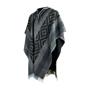 Nambija – Lightweight Alpaca Wool Hooded Poncho – Diamond Pattern – Charcoal