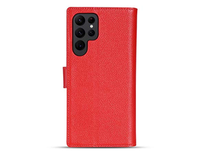 Premium Leather Wallet Case for Samsung Galaxy S22 Ultra - Red