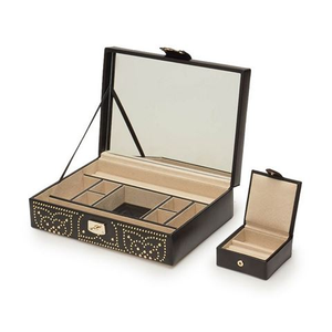 Wolf - Marrakesh Flat Jewelry Box w/Mini Travel Case Black