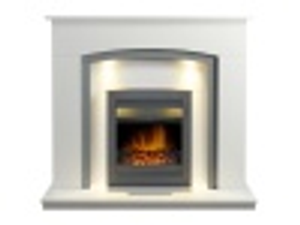 Adam Savanna Fireplace in Pure White & Grey with Downlights & Vancouver Electric Fire in Black, 48 Inch