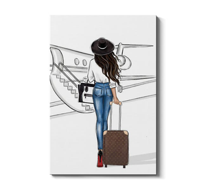 Travel By Airplane Brunette Girl