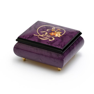 Gorgeous 18 Note Purple Heart and Floral Wood Inlay Music Box