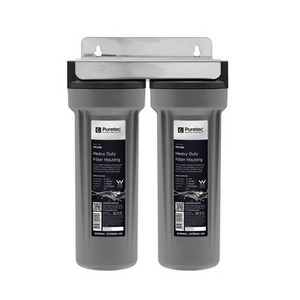 Twin Water Filter Housing Assembly Undersink 10in 3/4in Connector Grey (Kit & Cartridges Not Included) [143661]