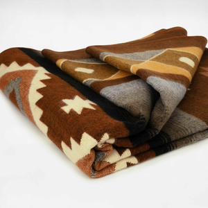 Namacuntza - Baby Alpaca Blanket - Thick Extra Large Reversible - Aztec Southwest Pattern Brown