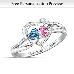 Personalized Birthstone TWOgether In LOVE Ring