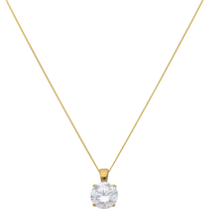 New 9ct Gold 8mm Cubic Zirconia Solitaire Pendant & Necklace