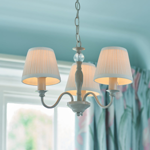 Laura Ashley Ellis 3 Light Chandelier Cream with Ivory Shades
