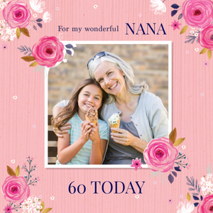 Moonpig Designers Colette Barker Pink Floral Illustrated Photo Upload Birthday Card