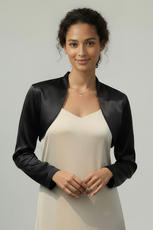 Satin Long Sleeve Bolero - Champagne