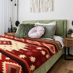 Cumbaratza - Baby Alpaca Blanket - Thick Extra Large Reversible - Aztec Southwest Pattern Red