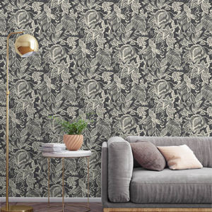 Grandeco Mae Wild Leaves Charcoal/Grey Wallpaper - 171803