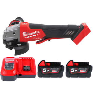 Milwaukee M18FSAGV115XPDB 18V 115mm FUEL Paddle Switch Angle Grinder with 2 x 5.0Ah Batteries & Charger
