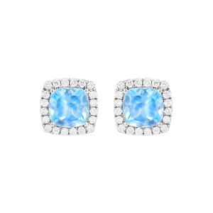 Rosa Mer Collection 2.41ct Aquamarine and Diamond Halo Stud Earrings | 18K White Gold