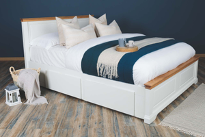 Westcott Soft White & Natural Oak Solid Wood Storage Bed Frame - 5ft King Size