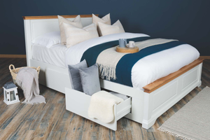 Westcott Soft White & Natural Oak Solid Wood Storage Bed Frame - 6ft Super King