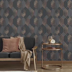 Fine Decor Miami Geo Charcoal/Copper Metallic Wallpaper - FD42833