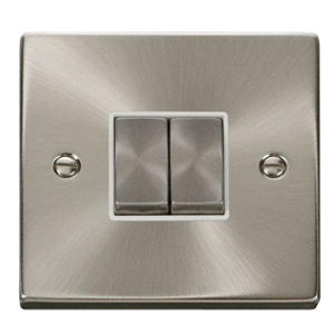 Click VPSC412WH Deco 2 Gang 2 Way Colour Match Switch Satin Chrome White Insert