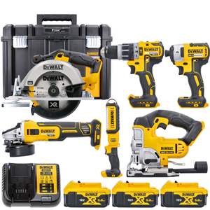 DeWalt 18V 6 Piece Cordless Power Tool Kit With 3 x 5.0Ah Batteries, Charger & Case