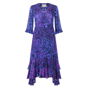 Indigo Leopard Midi Wrap Dress (XS/S)