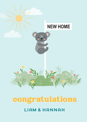 Illustration Of A Koala Perched On A Sign New Home Card