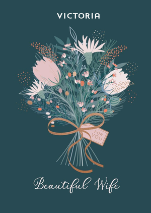 Illustrated Flower Bouquet Beautiful Wife Birthday Card