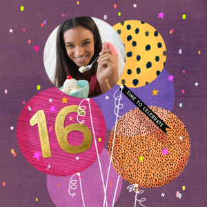 Moonpig Designers Purple Illustrated Balloons 16th Photo Upload Birthday Card