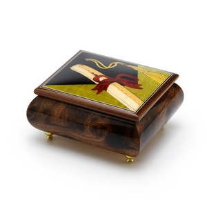 Incredible 18 Note Graduation Cap with Diploma Wood Inlay Music Box