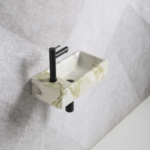 Fonteinset Mia 40.5x20x10.5cm marmerlook wit grijs rechts inclusief fontein kraan, sifon en afvoerplug copper