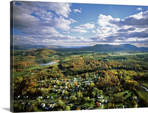 Massachusetts, Berkshire, Air view near the town
