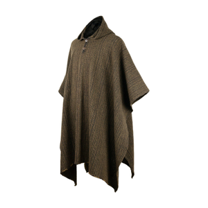 Zampu – Thick Llama Wool Hooded Poncho – Coffee Bean Pattern – Brown
