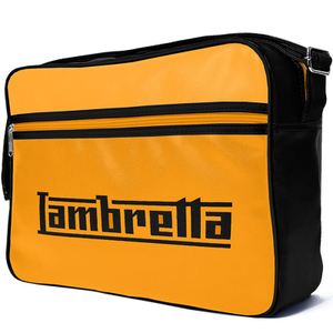Lambretta Retro Flight Faux Leather Satchel Bag - One Size / Black/Mustard