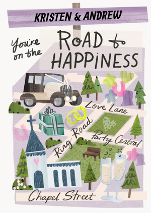 Illustrated You're On The Road To Happiness Wedding Day Card