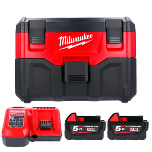 Milwaukee M18VC2 18V 2nd Generation Wet & Dry Vacuum Cleaner With 2 x 5.0Ah Batteries & Charger