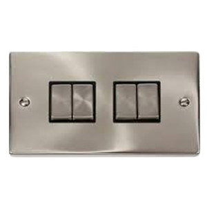 Click VPSC414BK Deco 4 Gang 2 Way Colour Match Switch Satin Chrome Black Insert
