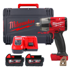 Milwaukee M18FMTIW2F12-502X 18V 1/2" Mid Impact Wrench With 2 x 5.0Ah Batteries, Charger & Case