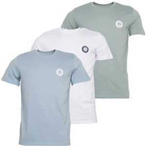 JACK & JONES Mens New Tom O-Neck Three Pack T-Shirts White/Ashley Blue/Milieu Green