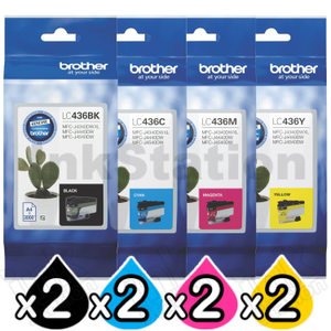 8 Pack Genuine Brother LC-436 Ink Cartridges Combo [2BK, 2C, 2M, 2Y]