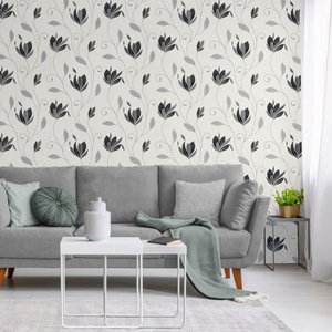 Crown Synergy Floral Black/Silver Glitter Wallpaper - M1719