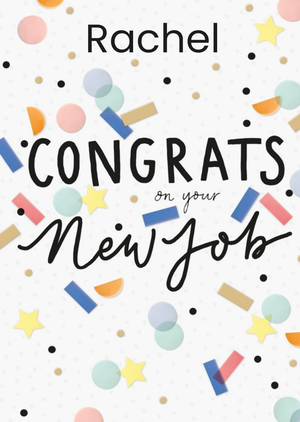 Clintons Colourful Confetti Typographic Customisable New Job Card