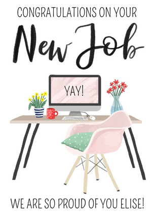 Illustration Of An Office Desk New Job Congratulations Card