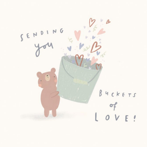 Moonpig Illustration Of A Bear Holding A Bucket Filled With Hearts Thinking Of You Card