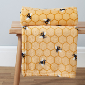 Bee Print Ochre Fleece Throw (130cm x 150cm) OLD