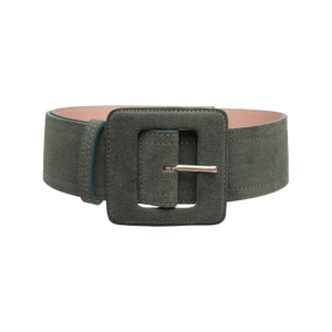 Suede Square Buckle Belt - Army Green (L)
