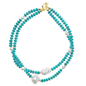 Turquoise With Baroque Pearl Double Layers Statement Necklace